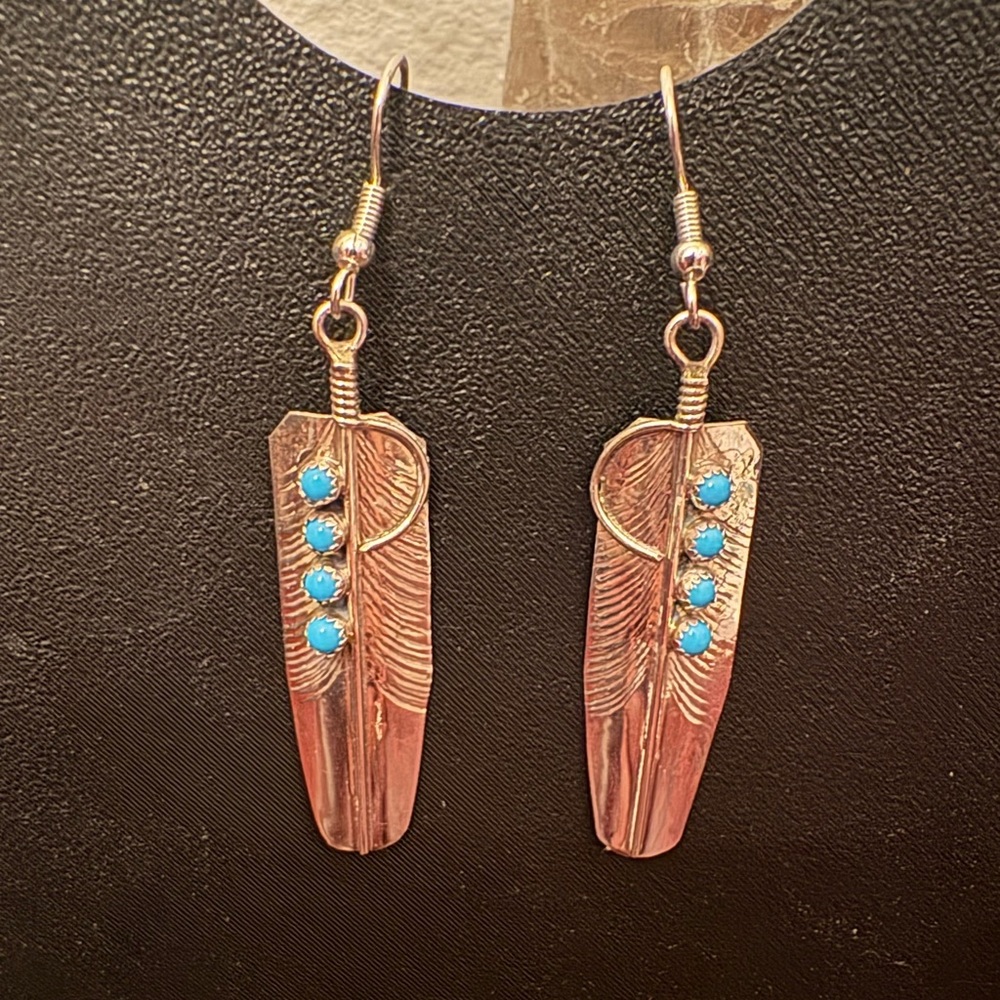Feather Earrings with Kingman Turquoise Accents